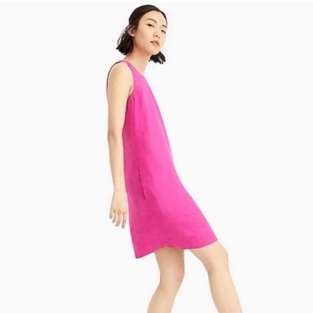 J. Crew Sleeveless Linen Mini Dress Womens 2 Pink‎ Resort Boho Beach Cruise NWT